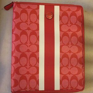 2014 Coach Signature Stripe Red PVC iPad / Tablet Case